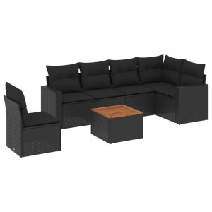7 pcs conjunto de sofás p/ jardim c/ almofadões vime PE preto H