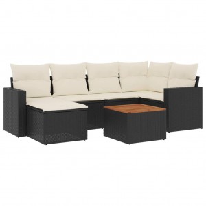 7 pcs conjunto de sofás p/ jardim c/ almofadões vime PE preto H