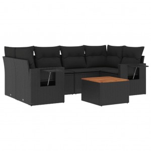 7 pcs conjunto de sofás p/ jardim c/ almofadões vime PE preto H
