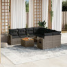 9 pcs conjunto sofás p/ jardim com almofadões vime PE cinzento 1