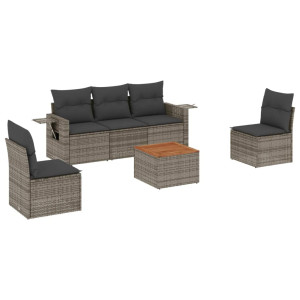 Set de muebles de jardín 6 pzas y cojines ratán sintético gris H