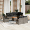9 pcs conjunto sofás p/ jardim com almofadões vime PE cinzento 1