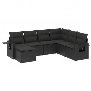 7 pcs conjunto de sofás p/ jardim c/ almofadões vime PE preto H