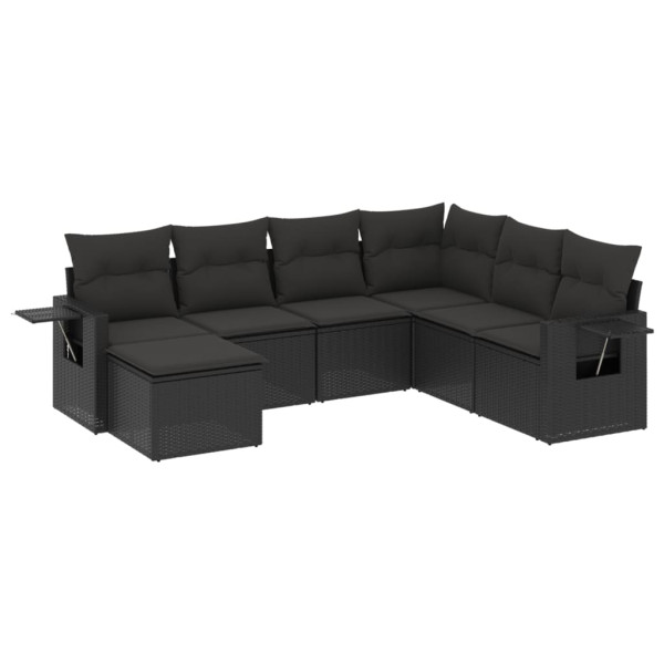 7 pcs conjunto de sofás p/ jardim c/ almofadões vime PE preto M 2