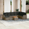 9 pcs conjunto sofás p/ jardim com almofadões vime PE cinzento 1