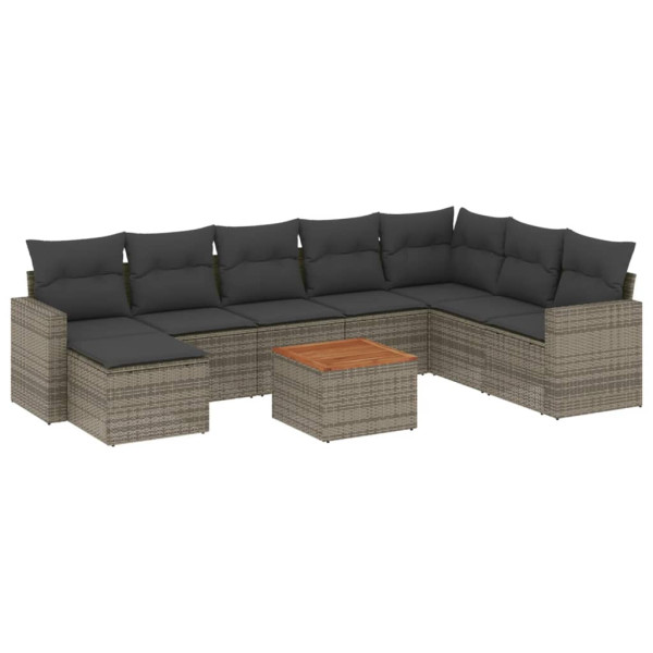 9 pcs conjunto sofás p/ jardim com almofadões vime PE cinzento M 2
