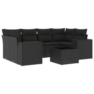 Set de comedor de jardín 7 pzas y cojines ratán sintético negro H
