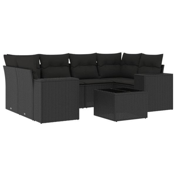Set de comedor de jardín 7 pzas y cojines ratán sintético negro M 2