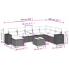 9 pcs conjunto sofás p/ jardim com almofadões vime PE cinzento 3