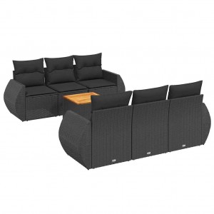7 pcs conjunto de sofás p/ jardim c/ almofadões vime PE preto H