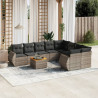 9 pcs conjunto sofás p/ jardim com almofadões vime PE cinzento 1