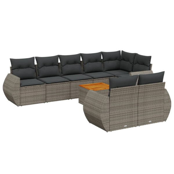 Set de muebles de jardín 9 pzas y cojines ratán sintético gris M 2