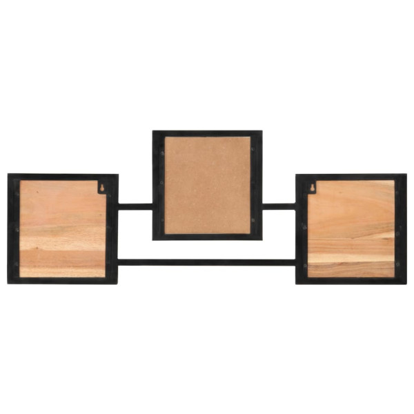 Perchero de pared madera maciza de acacia y hierro 90x1x35 cm M 3