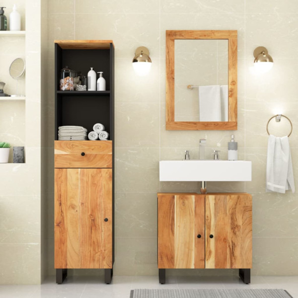 Conjunto de muebles de baño 3 piezas madera maciza de acacia D