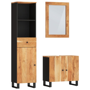 Conjunto de muebles de baño 3 piezas madera maciza de acacia H