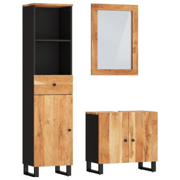 Conjunto de muebles de baño 3 piezas madera maciza de acacia M 2