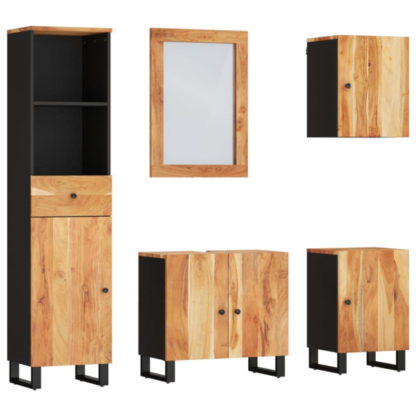 Conjunto de muebles de baño 5 piezas madera maciza de acacia M 2