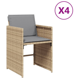 Sillones jardín con cojines 4 uds ratán sintético beige mezcla H