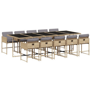 Set comedor de jardín 11 pzas con cojines ratán sintético beige H