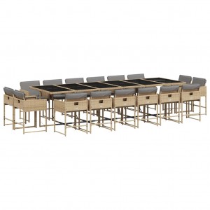 11 pcs conj. jantar jardim c/ almofadões vime PE bege misturado H