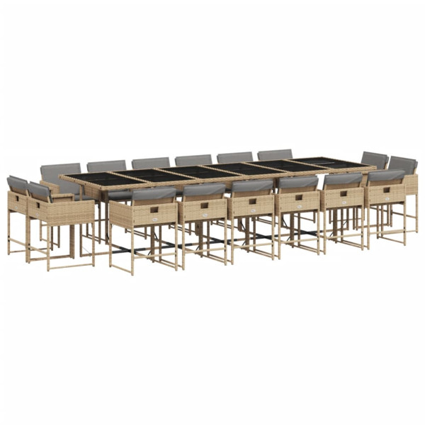 Set comedor de jardín 17 pzas con cojines ratán sintético beige M 2