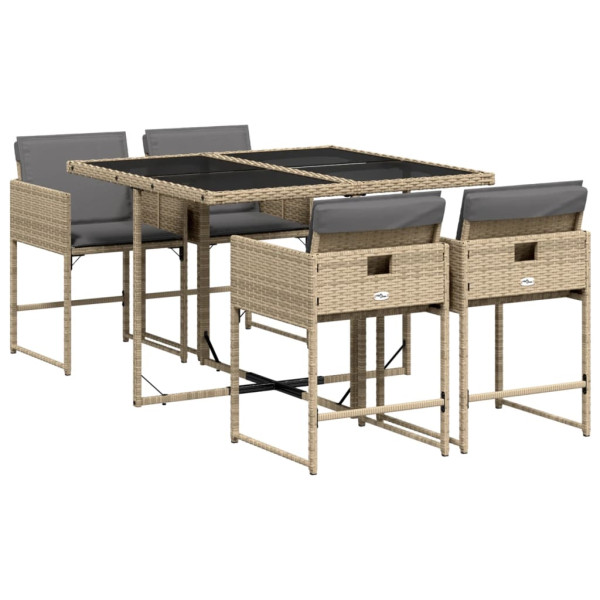 Set comedor de jardín 5 pzas con cojines ratán sintético beige M 2