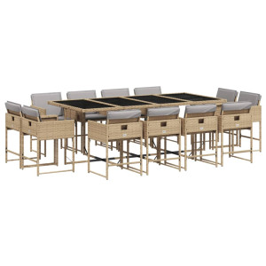 Set comedor de jardín con cojines 13 pzas ratán sintético beige H