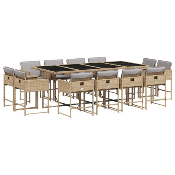 Set comedor de jardín con cojines 13 pzas ratán sintético beige M 2