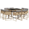 Set comedor de jardín 9 pzas con cojines ratán sintético beige 2