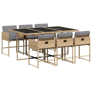 Set comedor de jardín 7 pzas con cojines ratán sintético beige H