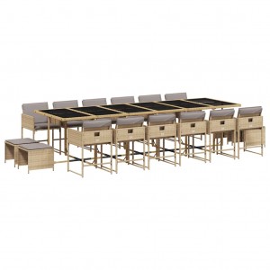 11 pcs conj. jantar jardim c/ almofadões vime PE bege misturado H