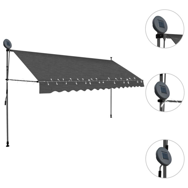 Toldo retrátil manual com LED 400 cm antracite M 3