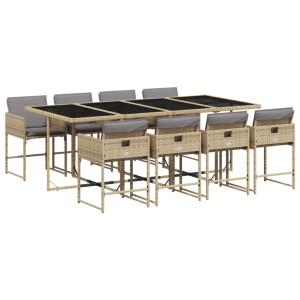 Set comedor de jardín 9 pzas con cojines ratán sintético beige H