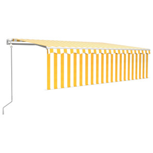 Toldo autom. c/ estore/LED/sensor de vento 5x3 m amarelo/branco H