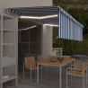 Toldo autom. c/ estore/LED/sensor de vento 5x3 m azul/branco 1