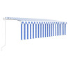 Toldo autom. c/ estore/LED/sensor de vento 5x3 m azul/branco 2