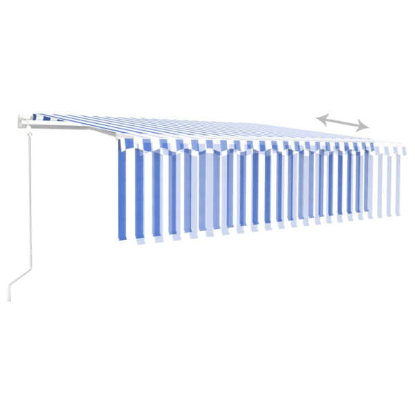 Toldo autom. c/ estore/LED/sensor de vento 5x3 m azul/branco M 4
