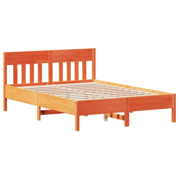 Estructura cama con cabecero madera pino marrón cera 135x190 cm M 2
