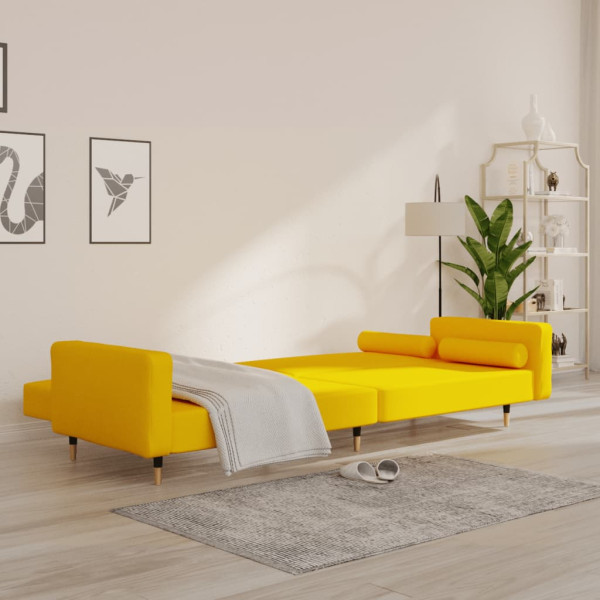 Sofá-cama 2 lugares com duas almofadas veludo amarelo M 3