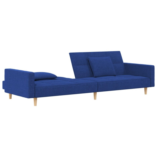 Sofá-cama 2 lugares com duas almofadas tecido azul M 5