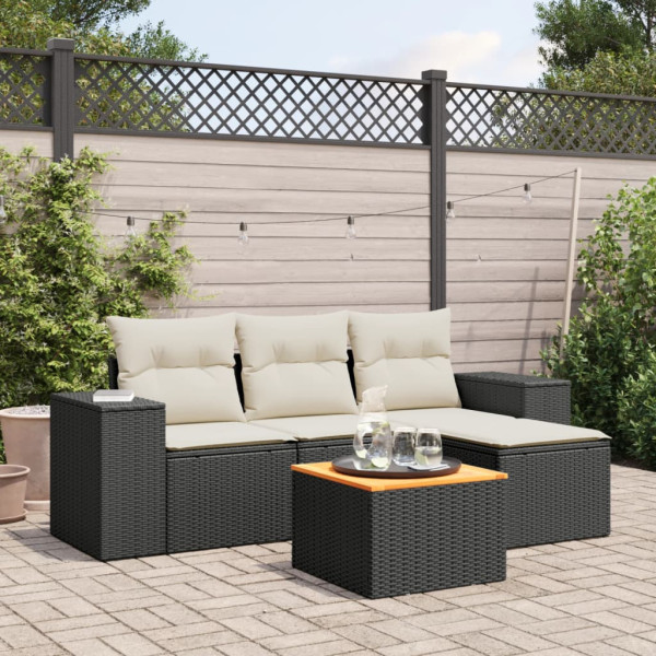 Set de muebles de jardín 5 pzas y cojines ratán sintético negro D