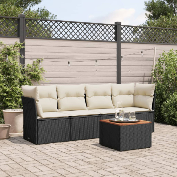 5 pcs conjunto sofás de jardim com almofadões vime PE preto D