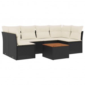 7 pcs conjunto de sofás p/ jardim c/ almofadões vime PE preto H