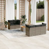 6 pcs conjunto sofás de jardim com almofadões vime cinzento 1