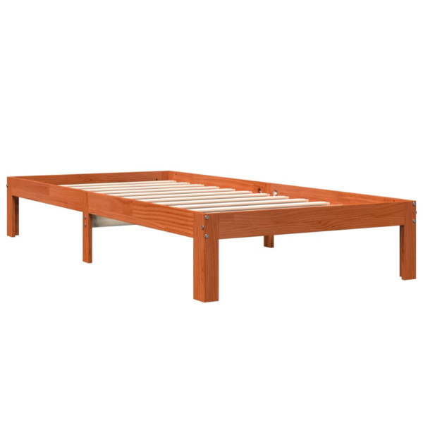 Estructura de cama madera maciza de pino marrón cera 90x190 cm M 2