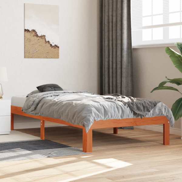 Estructura de cama madera maciza de pino marrón cera 90x190 cm M 3