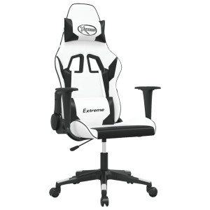 Silla gaming de masaje cuero sintético blanco y negro H