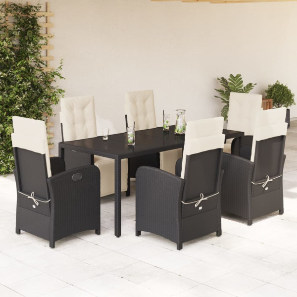 Set de comedor de jardín 7 pzas y cojines ratán sintético negro D