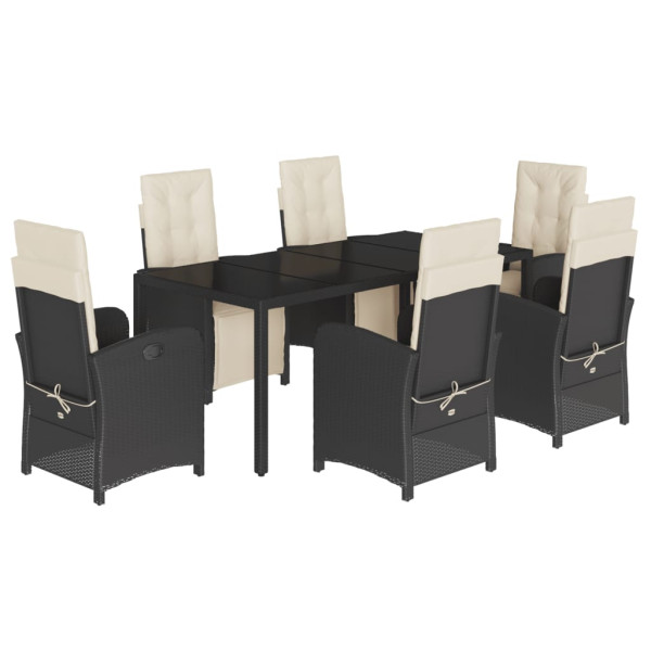 Set de comedor de jardín 7 pzas y cojines ratán sintético negro M 2