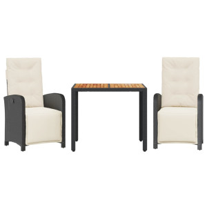 3 pcs conjunto de bistrô com almofadões vime PE preto H